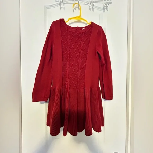 Carter's Red Knit Cable-Front Long Sleeve Kids Dress - Picture 3 of 6